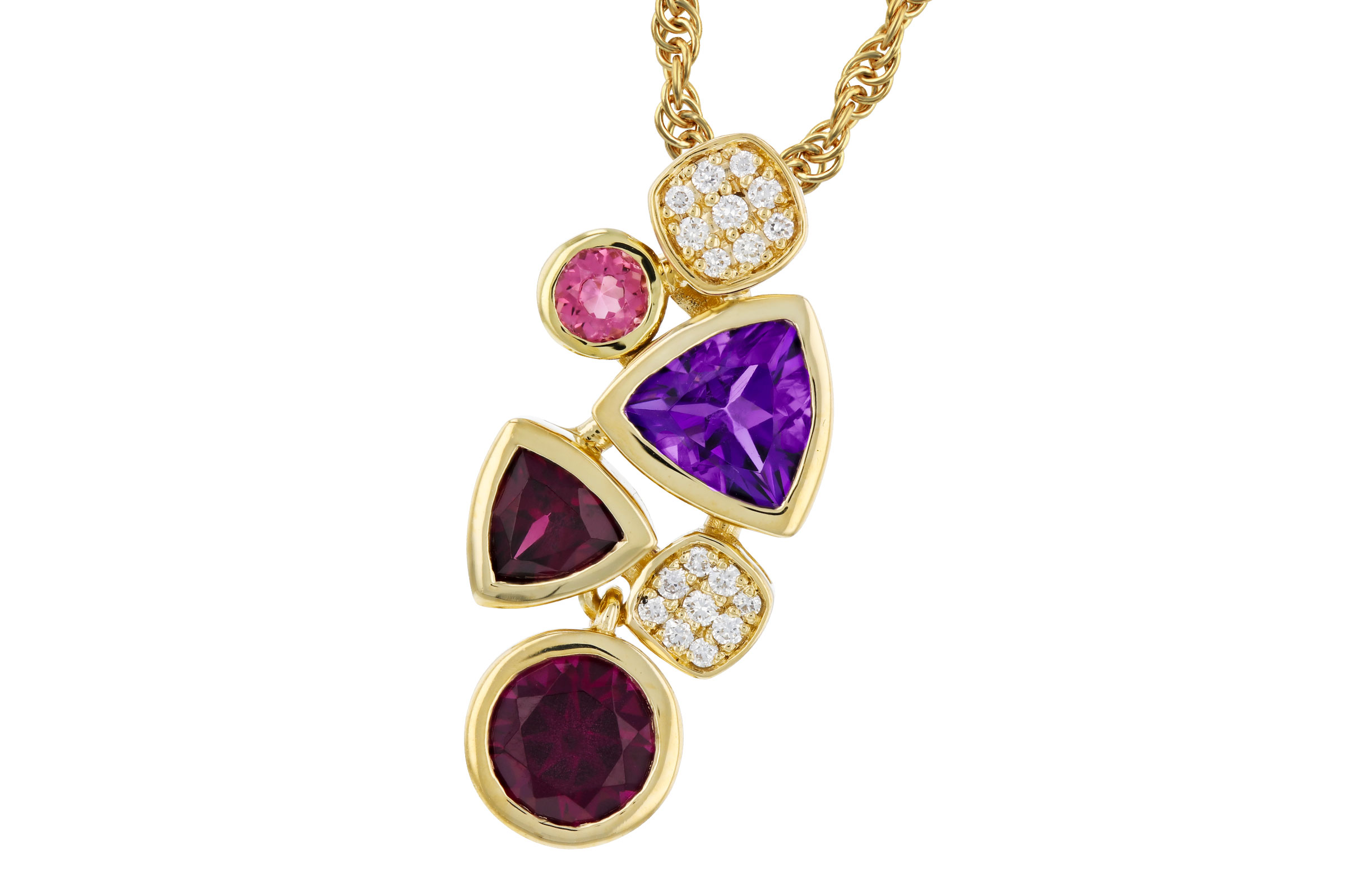 E321-02071: NECKLACE 1.34 SEMI-PREC (AM,RHO,PT) 1.40 TGW